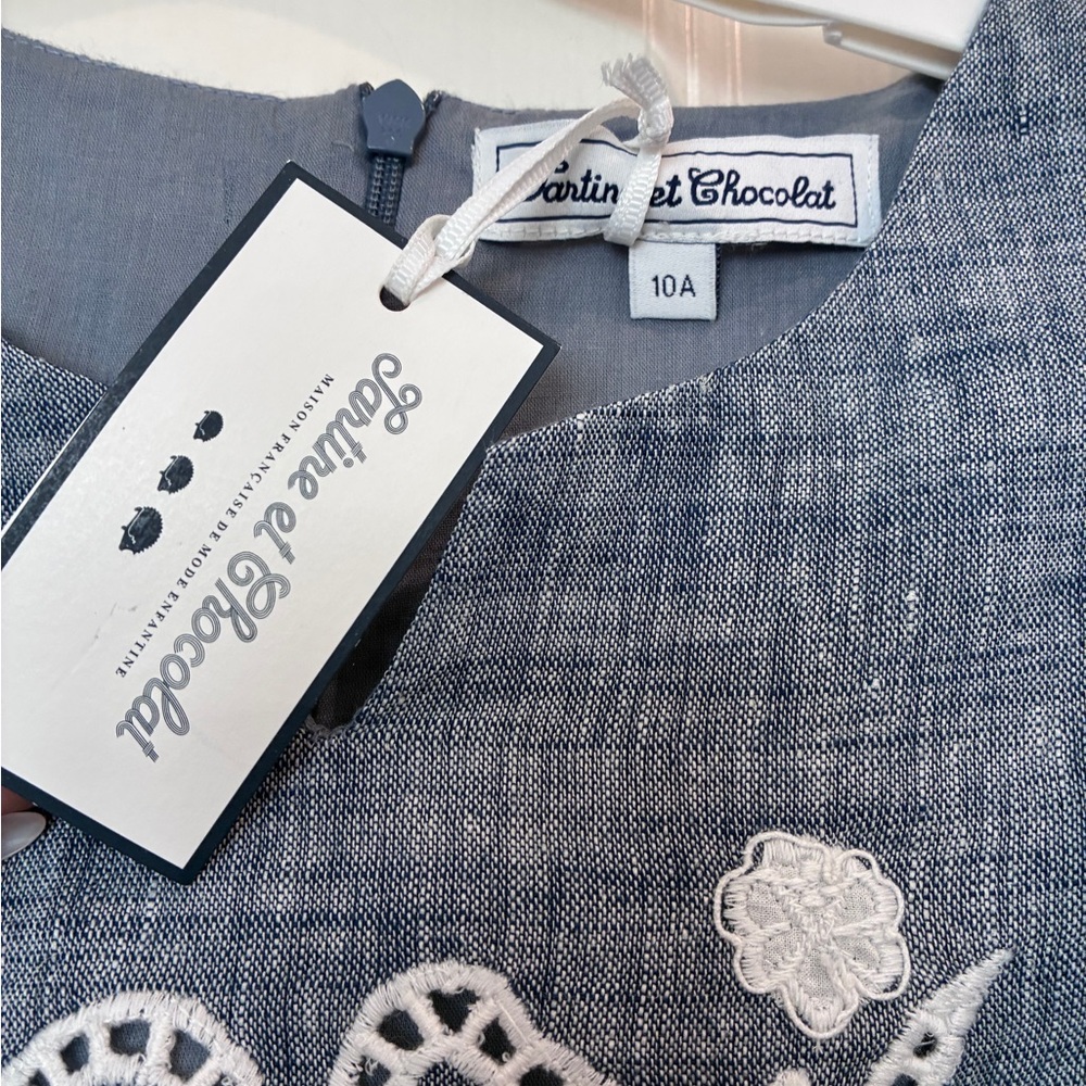 Tartine et Chocolat Linen Denim Jumpsuit with White Embroidery - Picture 2 of 8